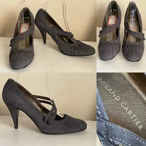 NEW ROLAND CARTIER Grey SUEDE LEATHER Mary Jane Heels UK 6 RRP £65 Office PARTY - Picture 1 of 17