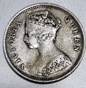 un077 Queen Victory Hong Kong 10 Cents Silver Coin 1901 - Picture 1 of 2