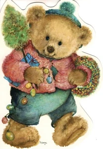 Mary Hamilton Merry Christmas Die Cut Teddy Bear Tree Gifts Hallmark Card - Picture 1 of 3