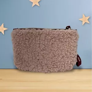 IPSY Teddy Inspired Glam Cosmetic Makeup Bag Wristlet Sherpa Feel Fleece Pink - Picture 1 of 6