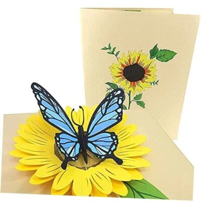 PopLife and Sunflower 弹出母亲节卡片 - 3D 周年纪念,蓝色蝴蝶 — 第 1/4 张图片