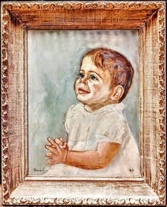 Antique Oil on Canvas - Painting Portrait of Young Adorable Boy - Picture 1 of 7