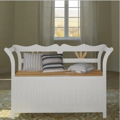 NNEVL Storage Bench 126x42x75 cm Wood White - Image 1 of 4