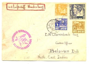 DUTCH INDIES-NED INDIE 1936 -OLYMPIADEFAHRT - ZEPPELIN HINDENBURG - F/VF -RARE  - Picture 1 of 2