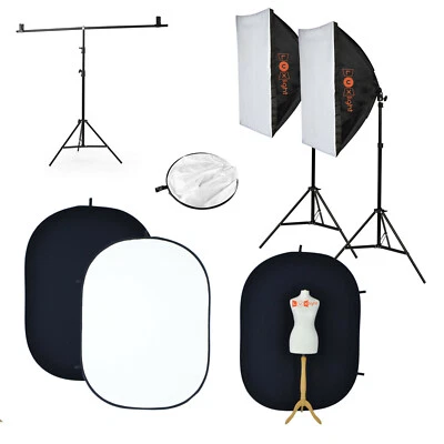 Black / White Backdrop with Stand & LED Lighting Softbox Kit | Photography  - Image 1 of 4