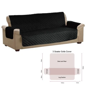 Three Seat Black Quilted Couch Home Cover Pet Hair Protector Sofa Throw - Picture 1 of 1