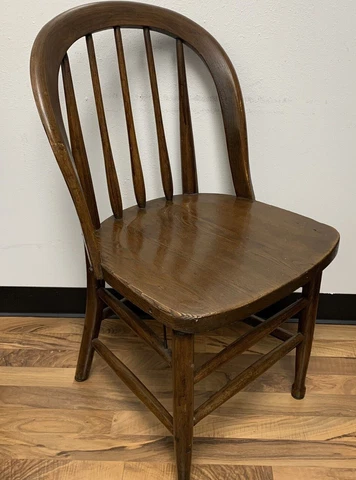 Antique 1880s Hand Carved Solid Oak Wood Windsor Dining Chair - 17.5"L & 34"H Cover