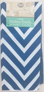 SET 3 ASCIUGAMANI DA CUCINA JUMBO IN MICROFIBRA (16"x26") BLU e BIANCO DESIGN CHEVRON,JSO - Foto 1 di 12