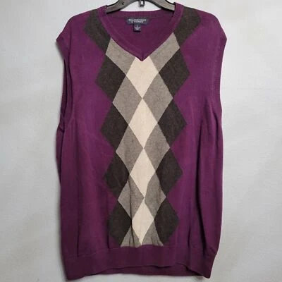 Roundtree & Yorke Sweater Vest Diamond Argyle V-Neck Purple Large Preppy - Image 1 of 4