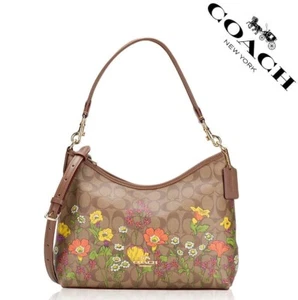 New Coach Bag CR150 Insignature With Floral Canvas Leather Khaki Multicolor - Picture 1 of 7