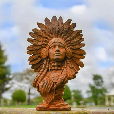 Rustic Cast Iron Native American Indian Head Bust - Image 1 of 4