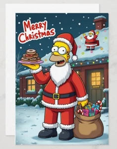 The Simpsons Christmas Card - xmas Card art funny - Homer Simpson  - CHOOSE SIZE - Picture 1 of 1