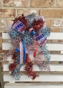 American / 4th Of July Bow For Wreath , Lantern Or Any Decor / Handmade - Picture 1 of 2