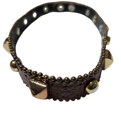 Gargantilla gótica punk dorada tachonada de cuero marrón collar cierre a presión gótico Foto 1 de 4