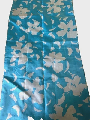 Thai Silk Remnant Blue White Handwoven Lg Scale Floral 38” Wx3.8 Yds Beautiful! - Image 1 of 4