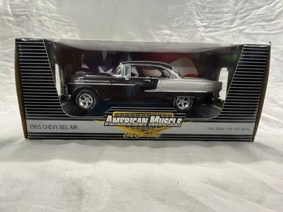 1/18 Ertl American Muscle 1955 雪佛兰 Bel Air 限量版黑色灰色 — 第 1/4 张图片
