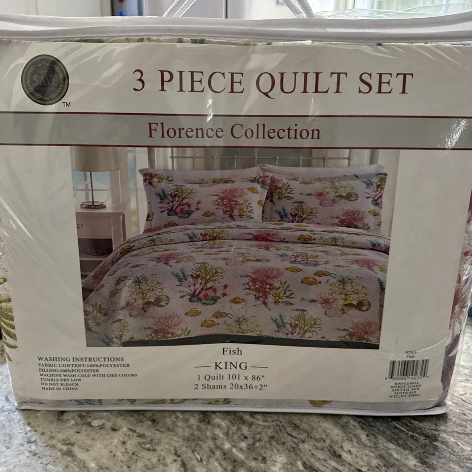 Spirit Linen Fish King Quilt Set 2 Shams Florence Collection  - Image 1 of 3