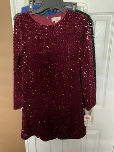 MÄDCHEN GB Gr.12 dunkelrot Pailletten Langarm Partykleid Neu mit Etikett - Bild 1 von 5