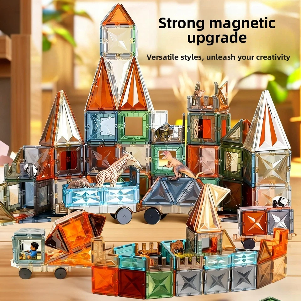 122PC Magnet Tiles Mag-Genius Magnetic Building Blocks SET Toys For Kids GIFT - Image 1 of 4