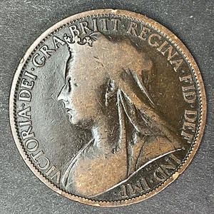 1900 UK Great Britain Large 1 One Penny Bronze Queen Victoria World Foreign Coin - Picture 1 of 3