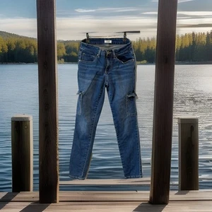 YMI GIRLS denim Cargo Jeans Size 14 Blue Jeans Youth Pockets School EUC - Picture 1 of 3