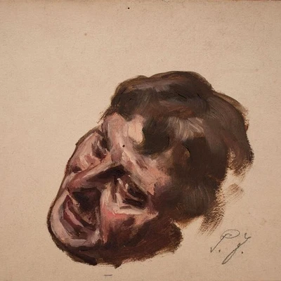 Johann Peter Janssen Männerporträt Kopfstudie Düsseldorf Monogramm Öl Pappe19 Jh - Bild 1 von 3