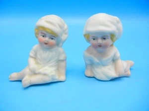 Antique German All Bisque Miniature Children Babies with Bonnets - Picture 1 of 7