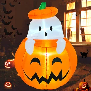 Inflatable Pumpkin Ghost Halloween Decorations Outdoor Blow up 4Ft Giant Cute Sc - Picture 1 of 6