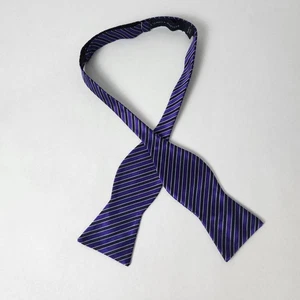 Tommy Hilfiger Bow Tie Purple Black Striped 2.75" Wide Self Tie Silk Adjustable  - Picture 1 of 8