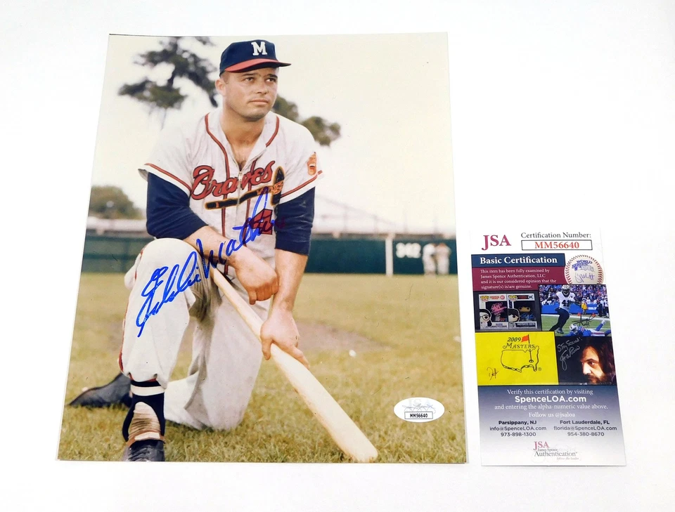 Eddie Mathews Signed 8 x 10 Color Photo Pose #1 Kneeling Braves JSA Auto DA42491 - Image 1 of 3
