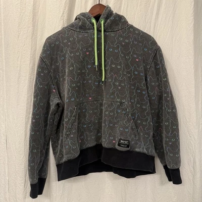 WESC Hoodie Women’s XL Pullover Sweatshirt All  Cats Faded Black Y2K 90s Sweden - Image 1 of 4