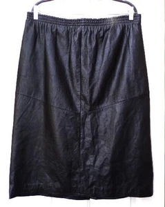JFS SIGNATURE LEATHER VINTAGE BLACK GENUINE LEATHER SKIRT with POCKETS Size XL - Picture 1 of 4