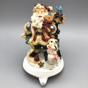 Christmas Stocking Holder Mantel Hook Santa Penguin Resin Teddy Bear Glitter - Picture 1 of 10
