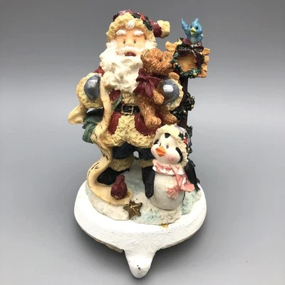 Christmas Stocking Holder Mantel Hook Santa Penguin Resin Teddy Bear Glitter Foto 1 de 4