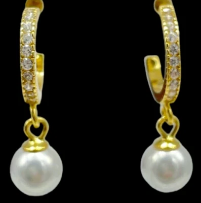 ORECCHINI SEMICERCHIO ARGENTO 925 COLOR ORO BRILLNTATI PERLE PENDENTI UOMO DONNA - Immagine 1 di 4