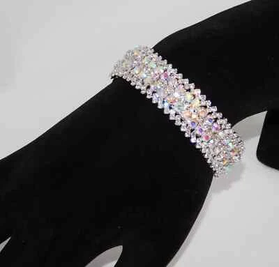 Silver AB rhinestone crystal Wedding Bridal bracelet cuff 7" / 8.50" wrist /8701 - Image 1 of 4