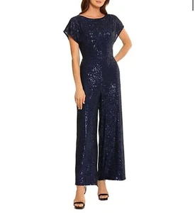Sequin Round Neck Short Sleeve Wide Leg Jumpsuit by Maggie London - Picture 1 of 3
