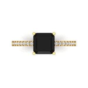 14K Yellow Gold Solitaire with Accents Engagement Ring, 2.7 ctw Natural Onyx - Picture 1 of 11