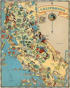CALIFORNIA TOURIST MAP Vintage Illustration Giclee 8" x10" Print - Picture 1 of 1