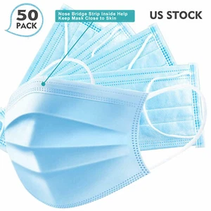 50 PCS Face Mask NO Surgical Disposable 3-Ply Ear-loop Mouth Cover Brand New - Picture 1 of 2