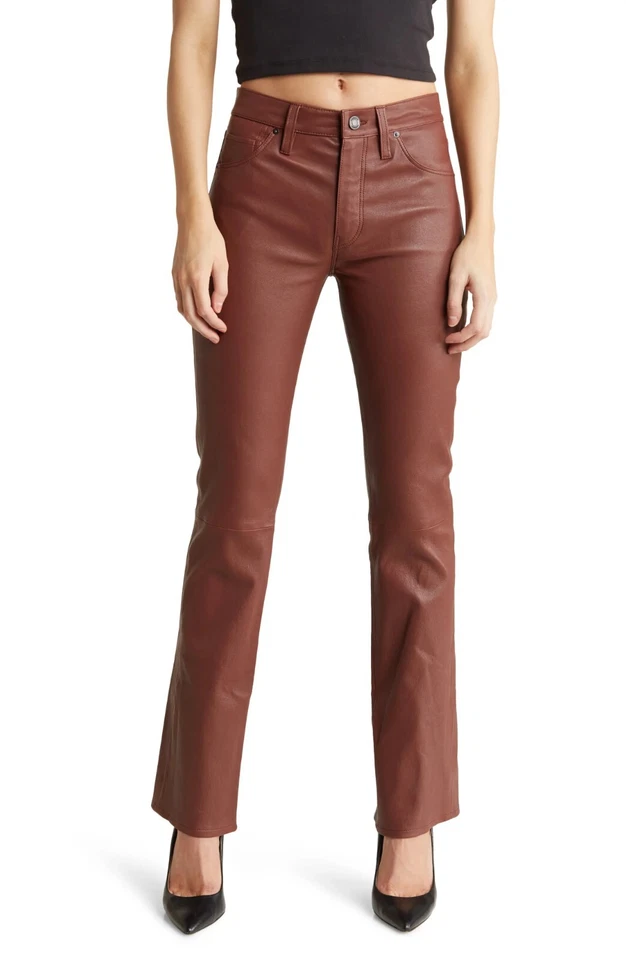 Pantalones de cuero de cordero Hudson Barbara de tiro alto para mujer talla 29 Foto 1 de 4