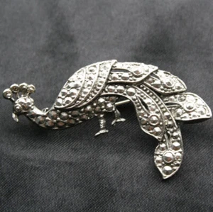 Vintage Marcasite Peacock Pin - Picture 1 of 4