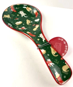 CATS Lights 10” Spoon Rest 10 Strawberry Street Ceramic Green Red White NEW - Picture 1 of 9