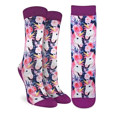 Unicorn Flowers Women's Active Fit Crew Socks Size 9-11 Good Luck Fashion New - Image 1 of 2