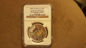 2009P Australia Silver 50 Cent Colorized LEAFY SEA DRAGON NGC PF 69 Ultra Cameo! - Picture 1 of 2