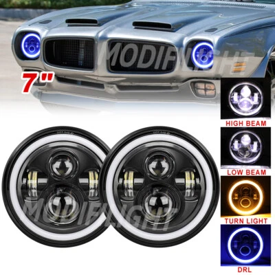 2 PIEZAS Faros LED redondos de 7 pulgadas azul alto-bajo/ámbar DRL para Firebird 1970-1976 Foto 1 de 4