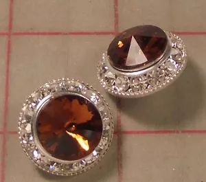 5 Silver Metal Czech Rhinestone Shank Buttons Topaz Gold Acrylic Jewel 7/8" 22mm - Picture 1 of 7