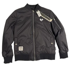 NWT NuNuNu Summer Bomber Jacket Bandaid Heart Black Kids 8-9 - Picture 1 of 9