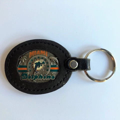 Miami Dolphins Leather NFL Football Keychain Officially Licensed Cover