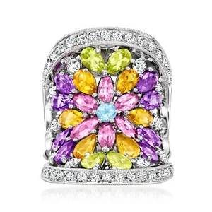 Simulated Marquise & Pear Cut Multi Color Stone Luxury Wide Women's Wedding Ring - Picture 1 of 7